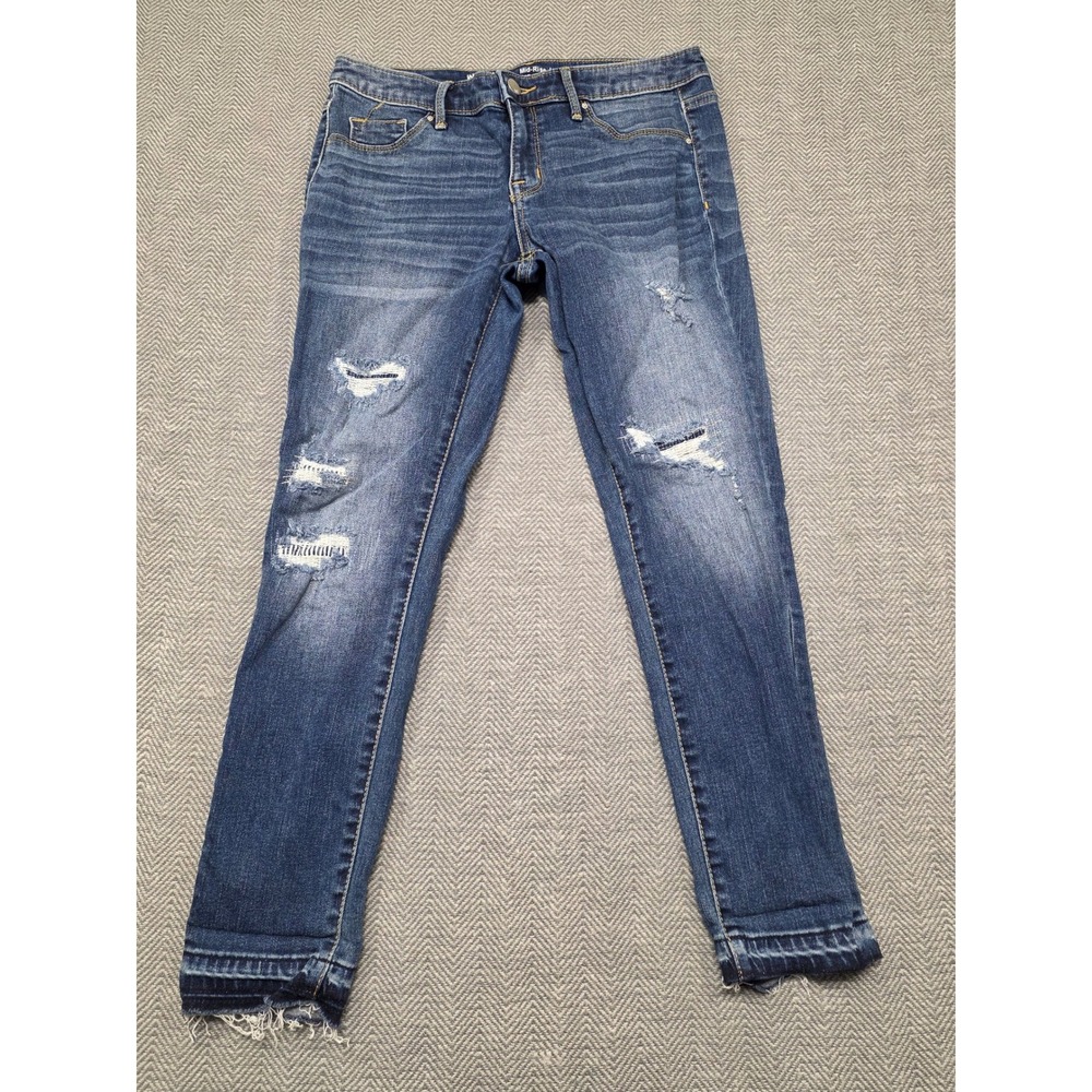 Mossimo Mid-Rise Jegging Crop Jeans Blue Distressed Power Stretch Size 6/28